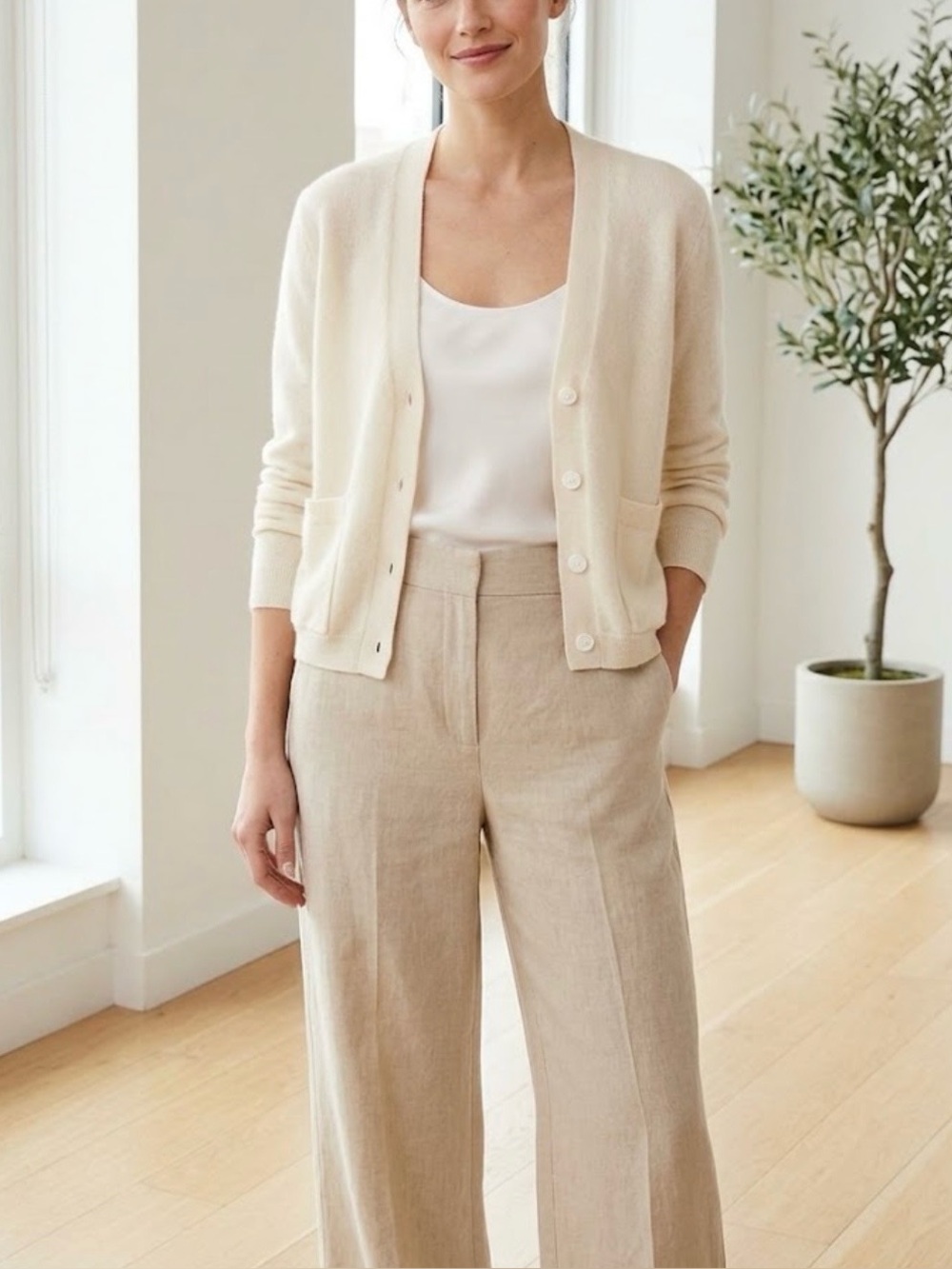 J. Crew Cream V-Neck Button Front Cardigan